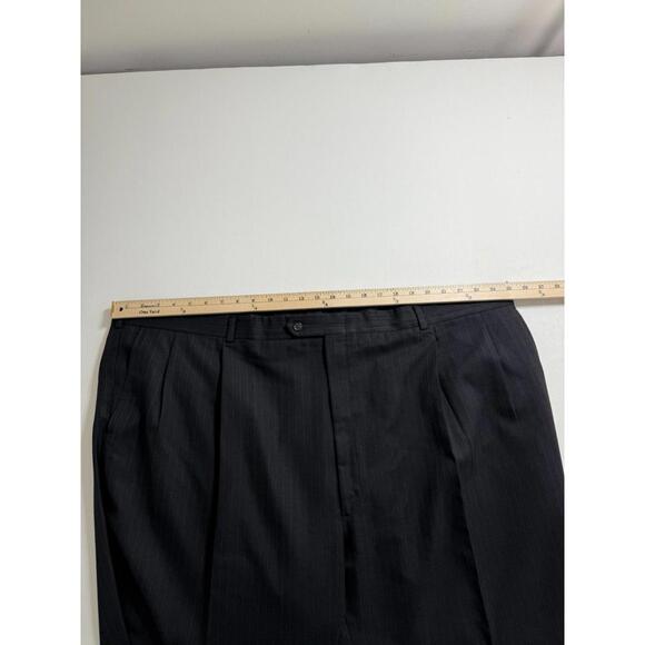 Burberry Dress Pants Wool Casual Suit Trousers Size 52x28 Cuffed Black Pinstripe - Picture 4 of 5